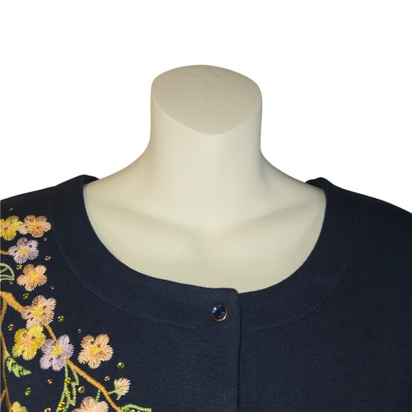 Quacker Factory by Jeanne Bice Womens Large Cardigan Button Up Floral Butterfly - Picture 5 of 13